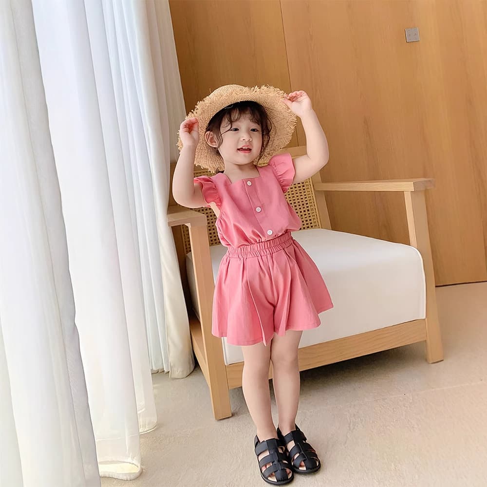 Girls' Sweet Summer Set: Short-Sleeve Top + Shorts 2-Piece for Ages 3-8, Drop Shipping