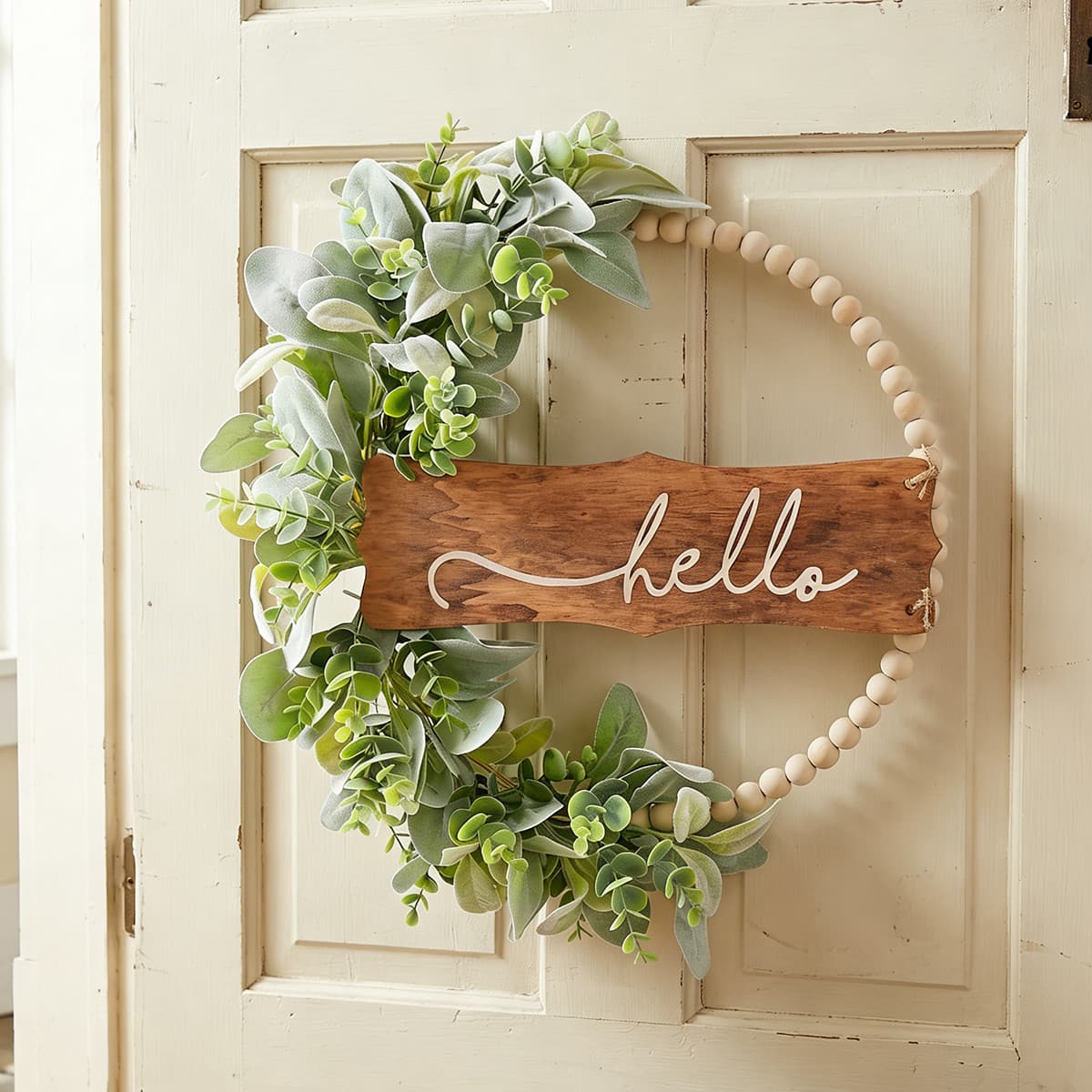 Cross-border Autumn Artificial Flower Wooden Bead Wreath Door Hanger Courtyard Window Wedding Wooden Sign Rattan Ring Wall Decoration Prop