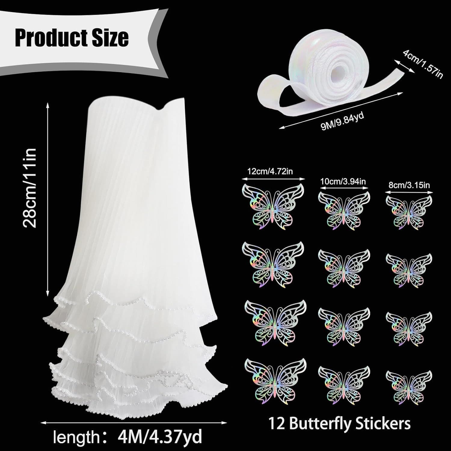 Flower Wrapping Pearl Wave Tulle with 3D Butterfly Cutout Decoration