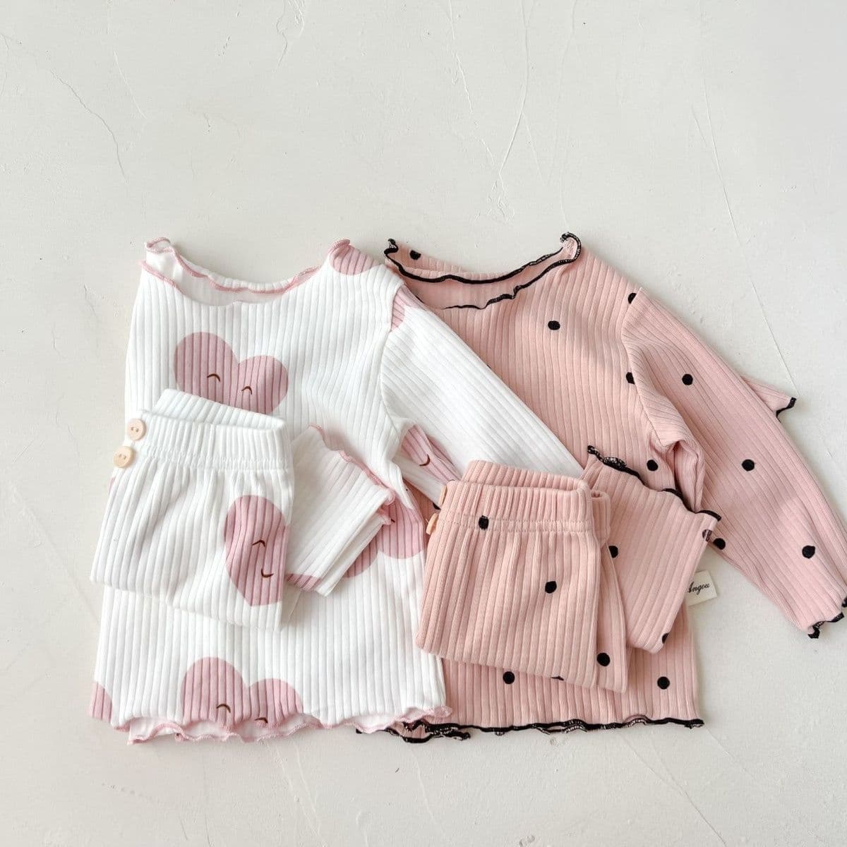 Girls' Loungewear Fall New Arrival Toddler Girls Long Sleeve Ice Silk Ribbed Pajama Two-Piece Set with Ruffle Trim