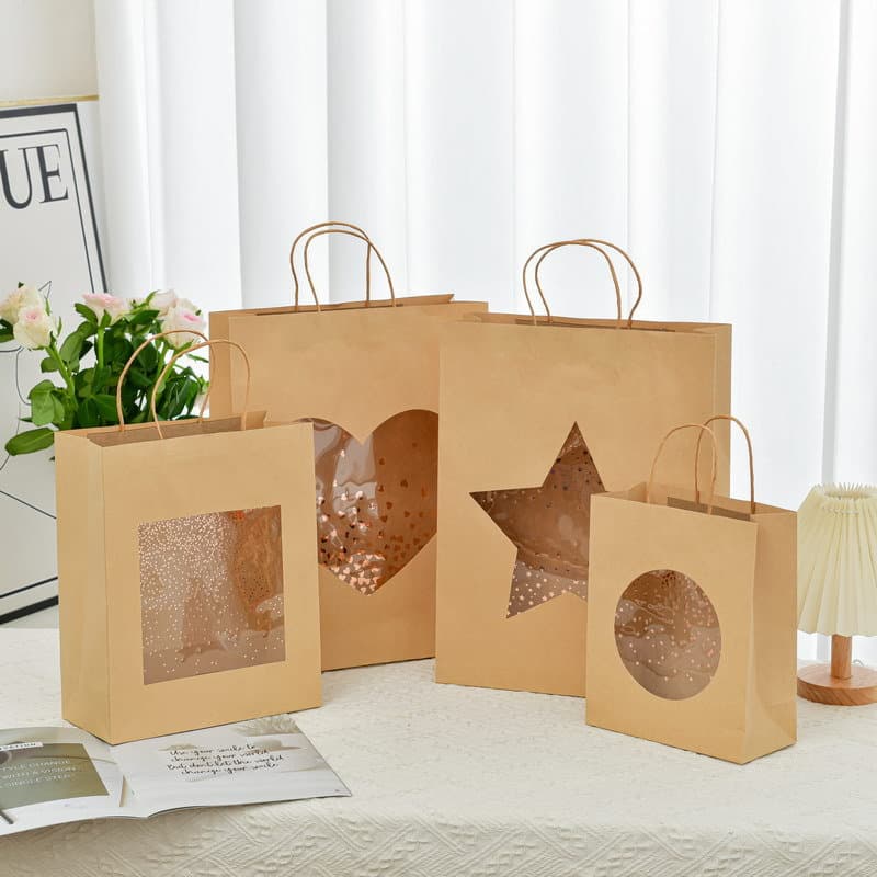 Creative Kraft Paper Window Gift Bag, Handbag, Simple Birthday Gift Bag, Shopping Bag, Gift Packaging Bag, In Stock