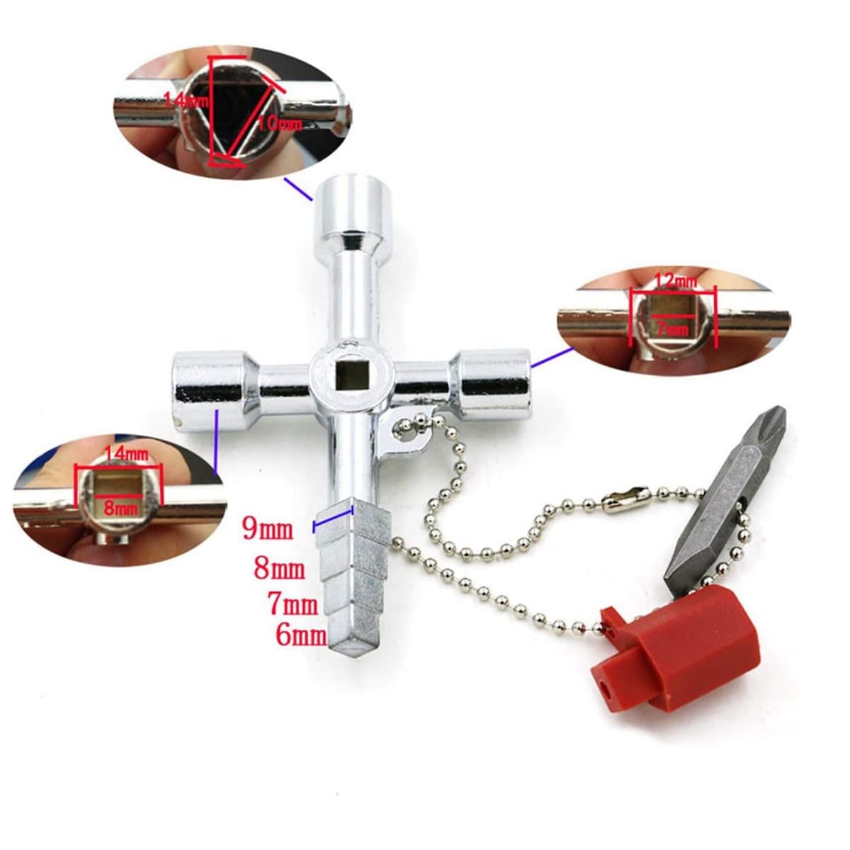 Cross-border Hot Seller Cross Key Wrench for Elevator Doors, Water Meter Valves, Internal Triangle Wrench, Square Hole Round Hole Screwdriver Bits Tool