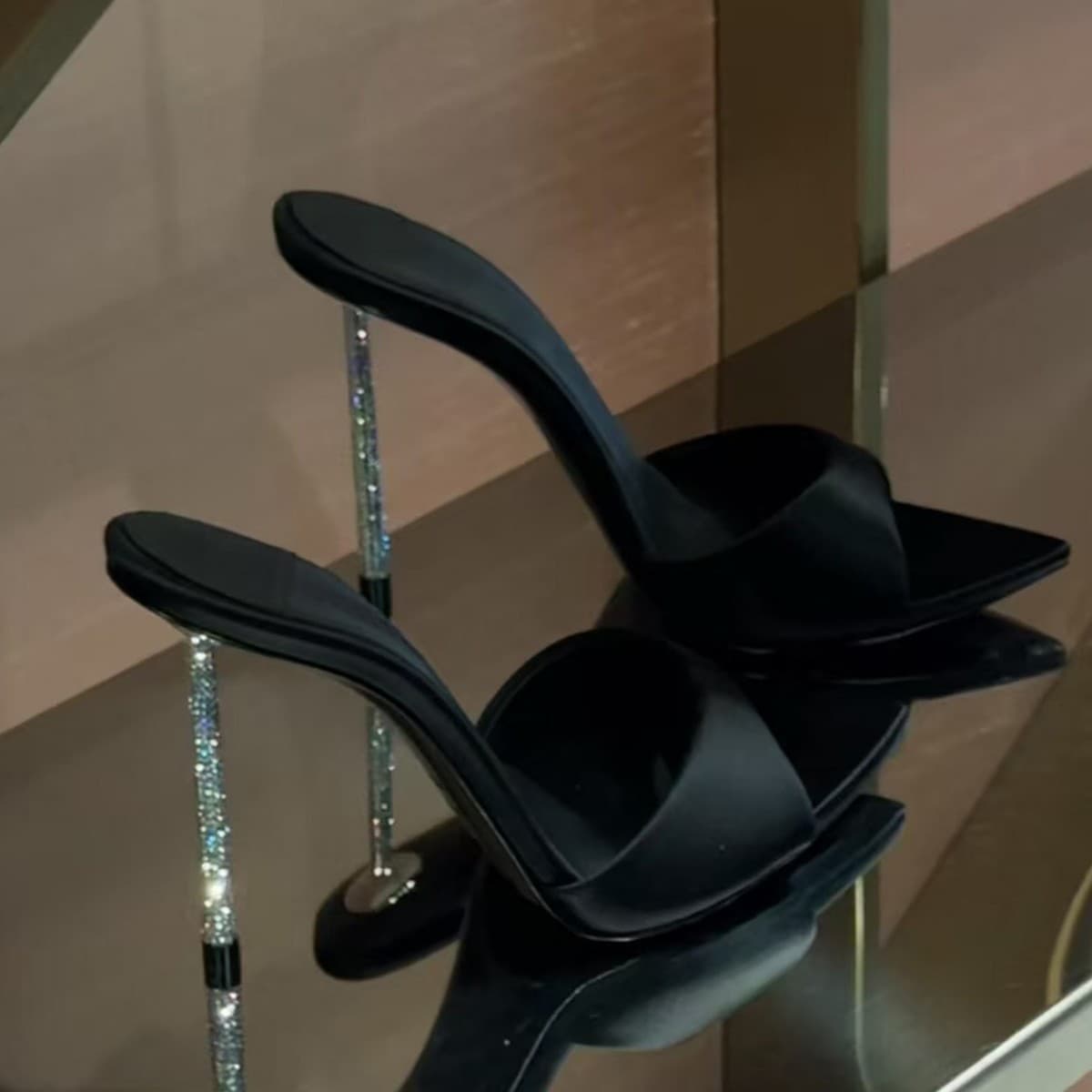 Crystal Heel Unique Design High Heels for Women 2026 Spring New Sexy Thin Heel Pointed Toe Open Toe Sandals Black