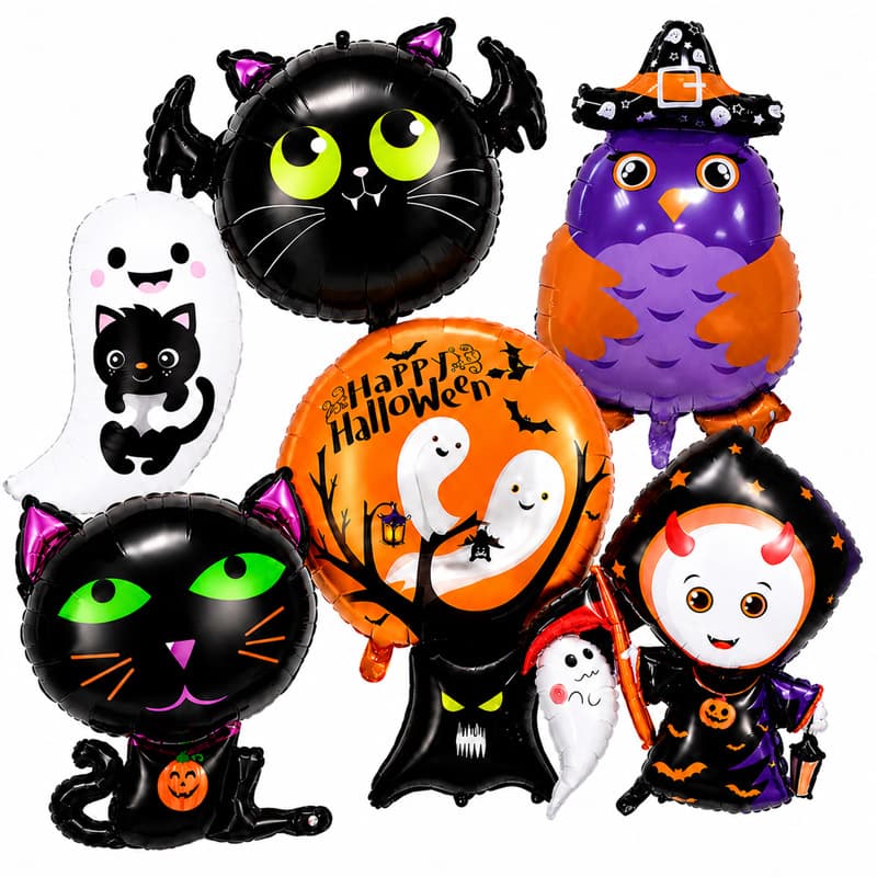 Cartoon Black Cat Owl Ghost Aluminum Film Balloon Children's Halloween Birthday Party Decorative Balloon Combination