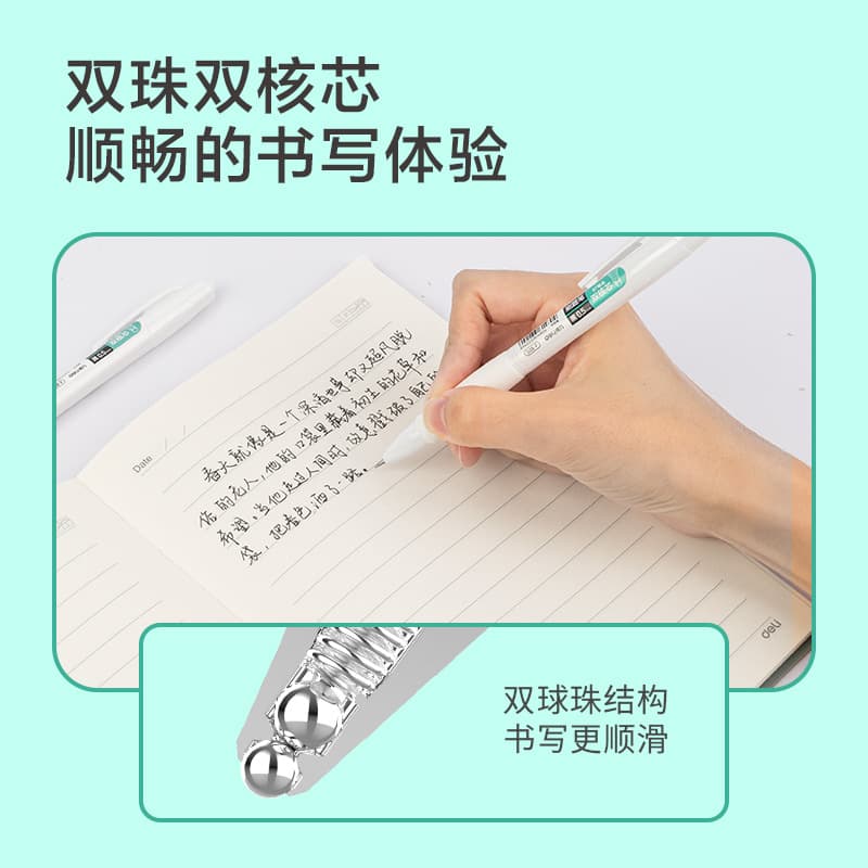 Deli S08-F Quick-Dry Push-Button Student Gel Pen 0.5mm Dual Ball ST Tip (Black) (Piece)