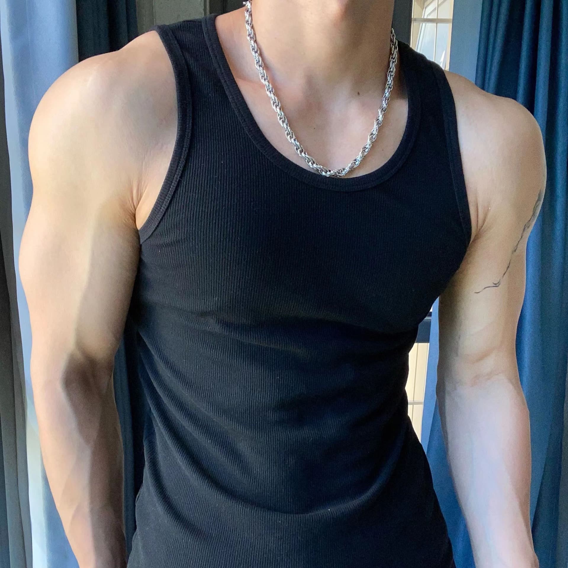 Heavyweight Extra Thick Ribbed Summer Tank Top for Men, Pure White Round Neck Versatile Elastic Tight Fitness Sweat-Absorbing