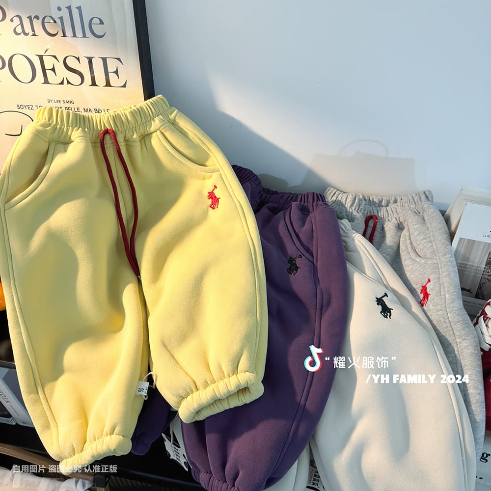 2025 New Fleece-Lined Thickened Children's Winter New Fleece-Lined Thickened Stylish Versatile Boys Girls Baby Pants