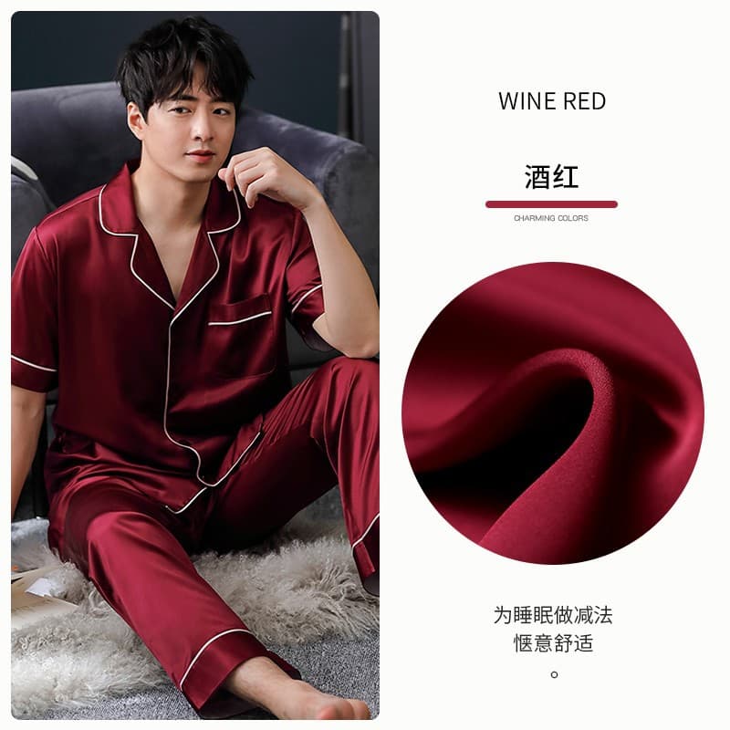 Men's Silk-Like Pajamas Spring/Autumn Winter New Ice Silk Cool Style Homewear