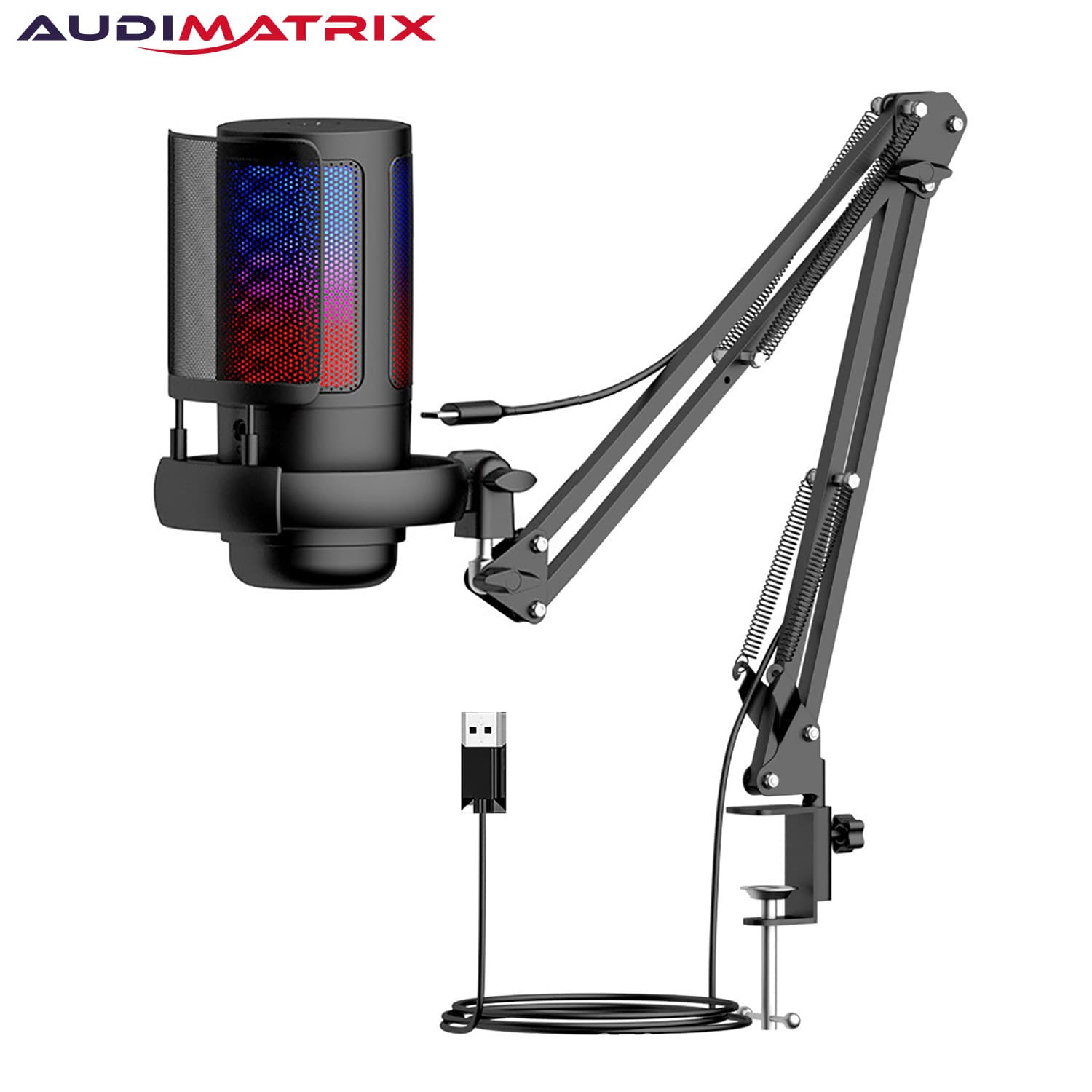 Cross-border hot live broadcast game e-sports microphone blog recording singing RGB colorful USB condenser microphone ME6S