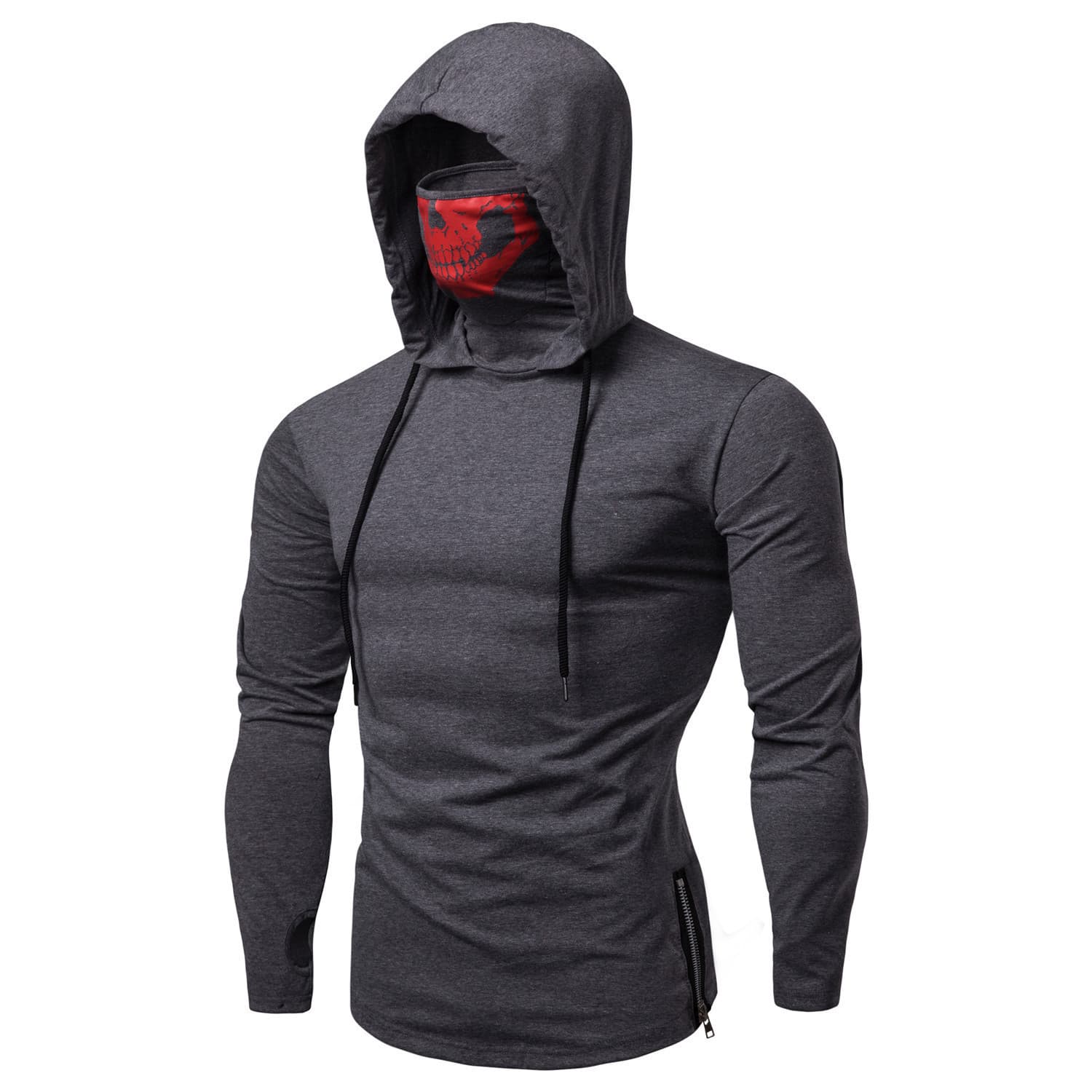 2025 Hot Selling Custom Stretch Fitness Men's Ninja Suit Hooded Long Sleeve T-Shirt Call of Duty Skull Mask