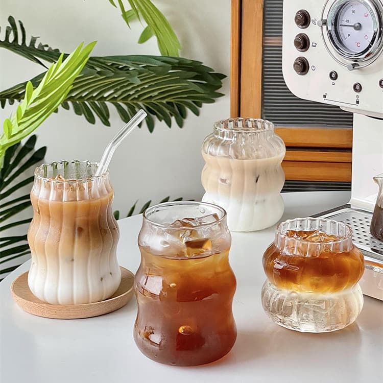 Trendy Glass Coffee Cup Breakfast Milk Cup Ins Style Iced Americano Latte Cup Juice Cold Drink Water Cup