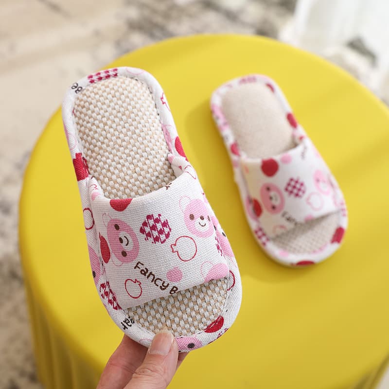 New All-season Linen Slippers for Children Simple Cartoon Cute Boys and Girls Home Use Indoor Non-slip Sweat-absorbing