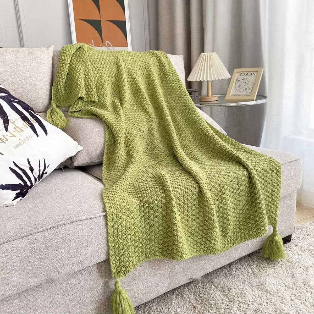 B&B Decorative Throw Hotel/Office Universal Minimalist Fringe Knit Blanket Single Chaise Lounge Bed Runner