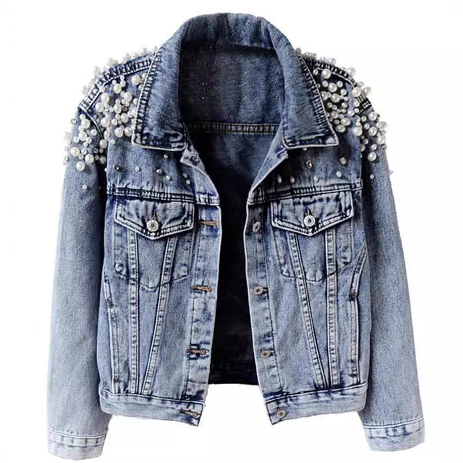 AliExpress Amazon Wish New Heavy Embroidery Beaded Denim Jacket Women Short Sleeve Fashion Outerwear Jacket