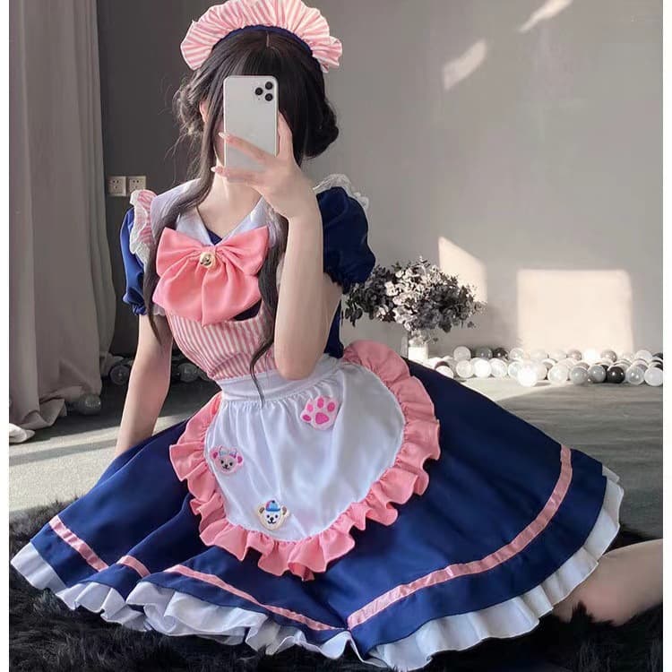 Cute Large Size Maid Dress Stage Performance Set Lolita Cosplay Costume Polyester Fiber Fabric Summer 2024 Collection