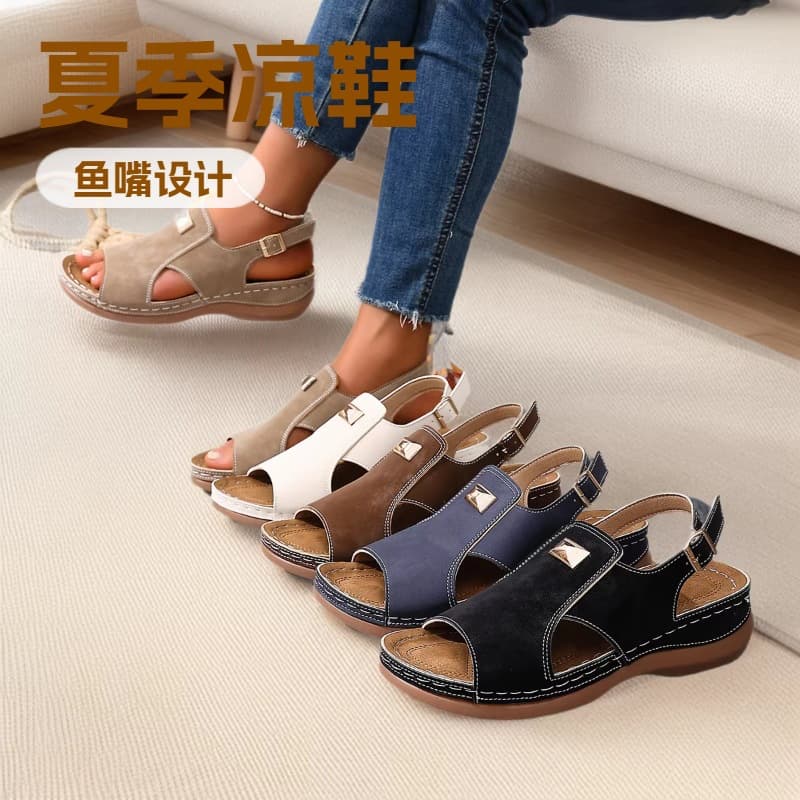 European and American Cross-border Plus Size Women's Wedge Heel Sandals 2026 New Comfortable Open Toe Hollow Out Casual Plus Size Sandals