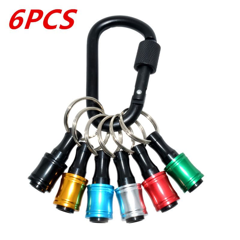 6-Piece Colorful Keychain Bit Holder Set with Carabiner, 1/4 Hex Shank Drill Bit Extension Rods