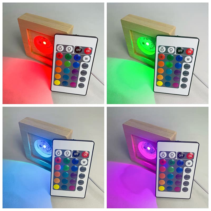 Factory wholesale square solid wood luminous base crystal stone lamp holder LED wooden night light craft decoration