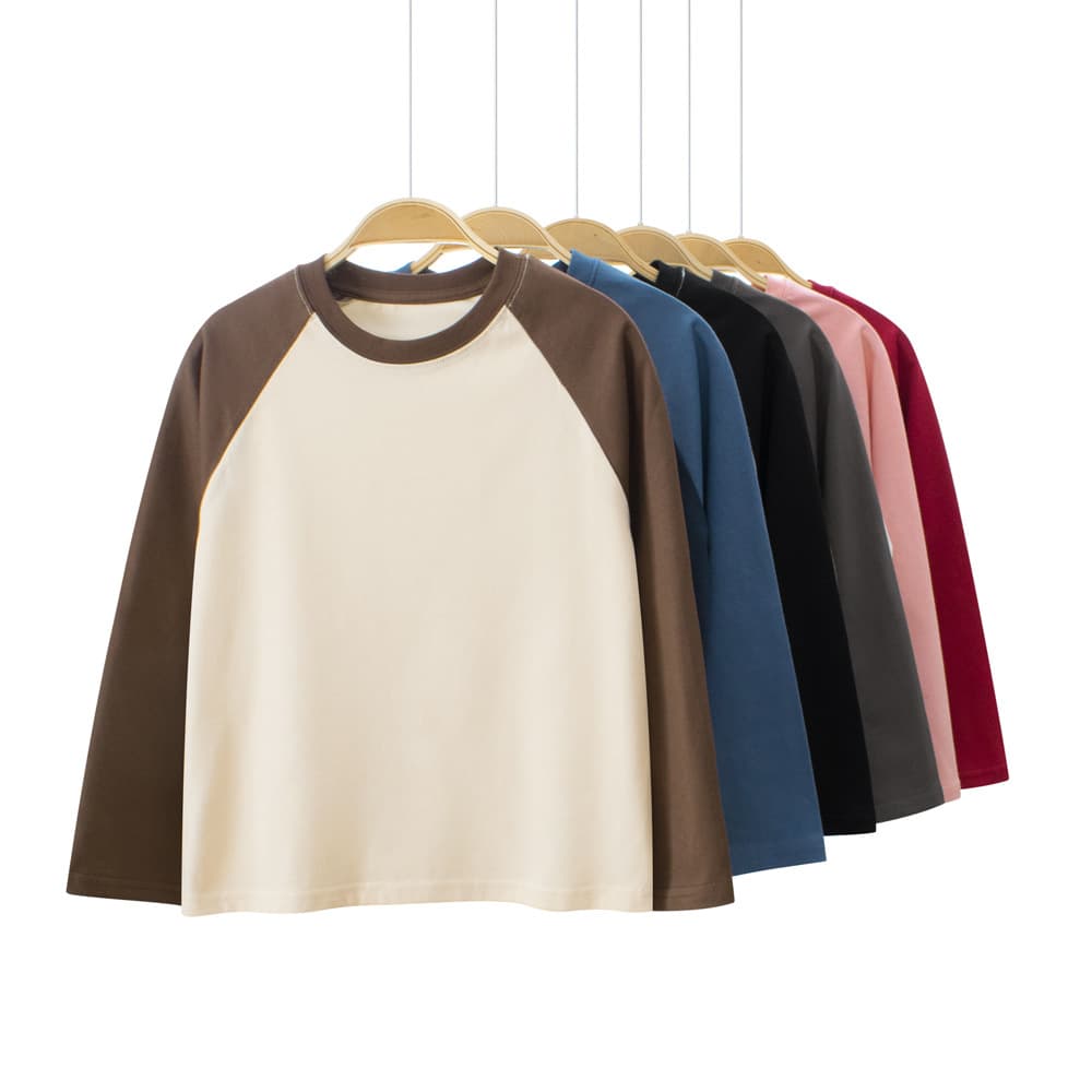 GRrr Children's Clothing Spring/Autumn Kids' Long Sleeve T-shirt Boys and Girls Round Neck Sleeve Panel Solid Color Cotton Advertising Base Layer No Pattern