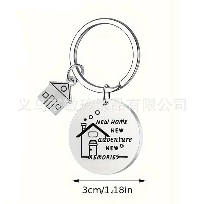 Cross-Border Hot Selling New Hom Stainless Steel Keychain New Home Moving House Pendant Key Chain Small Gift