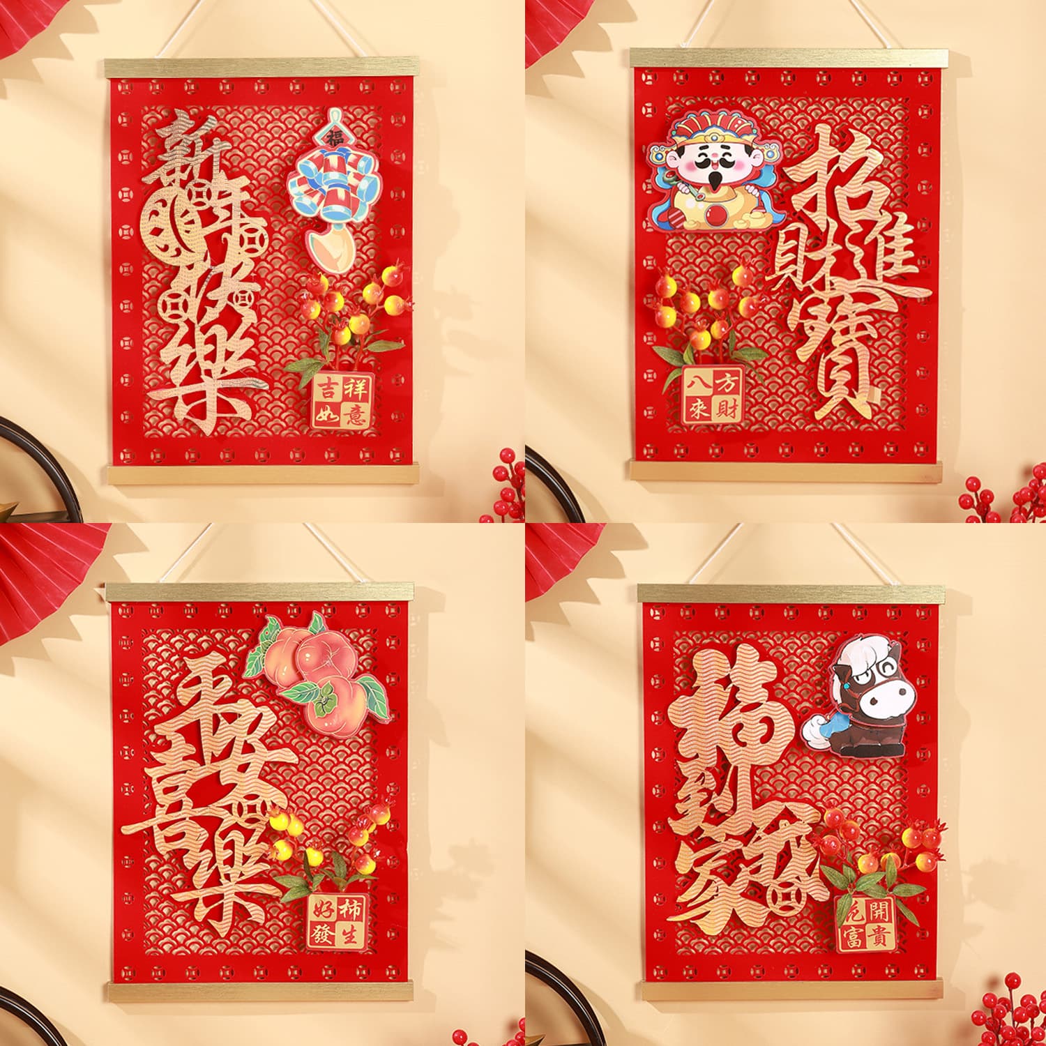 2026 New Year's Day Ornament - Horse Year Flower and Fruit 3D Hanging Decoration, Creative, Cute, Cartoon Atmosphere for Chinese New Year Decoration