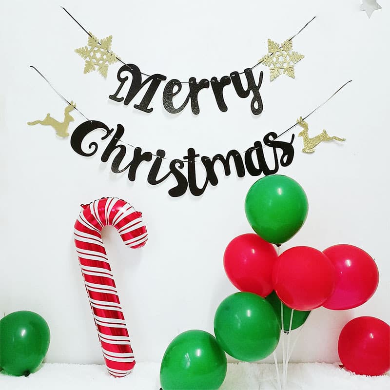 Christmas Decoration Supplies Black and Gold Banner Party Decorations Holiday Scene Setup Christmas Paper Tassels