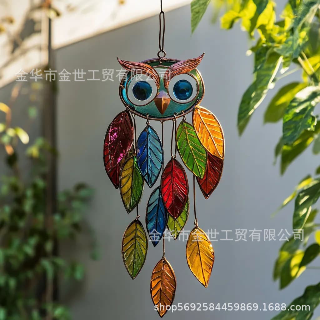 Cross-border new product Stained Owl Hangings acrylic color owl sun catcher scene pendant