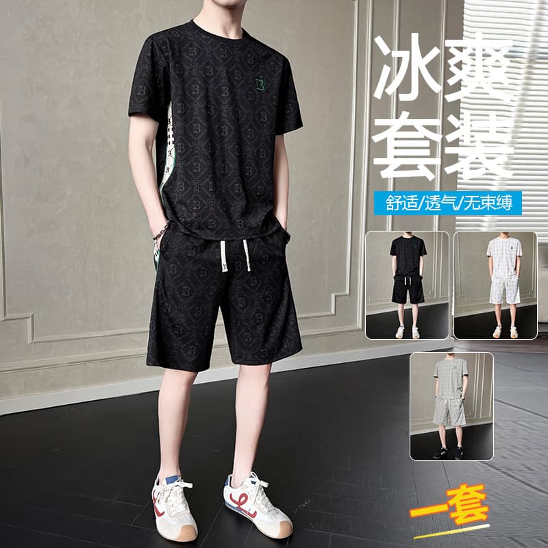 Quick-Dry Ice-Feel Men's Plus Size Sportswear Set Summer Thin Trendy Versatile Fitness Wear Casual Set