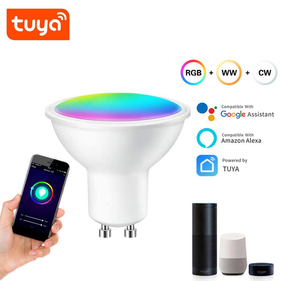 Tuya WiFi Smart Spotlight GU10 RGBCW APP Dimming Color Tuning Supports Alexa Voice Control High Color Rendering