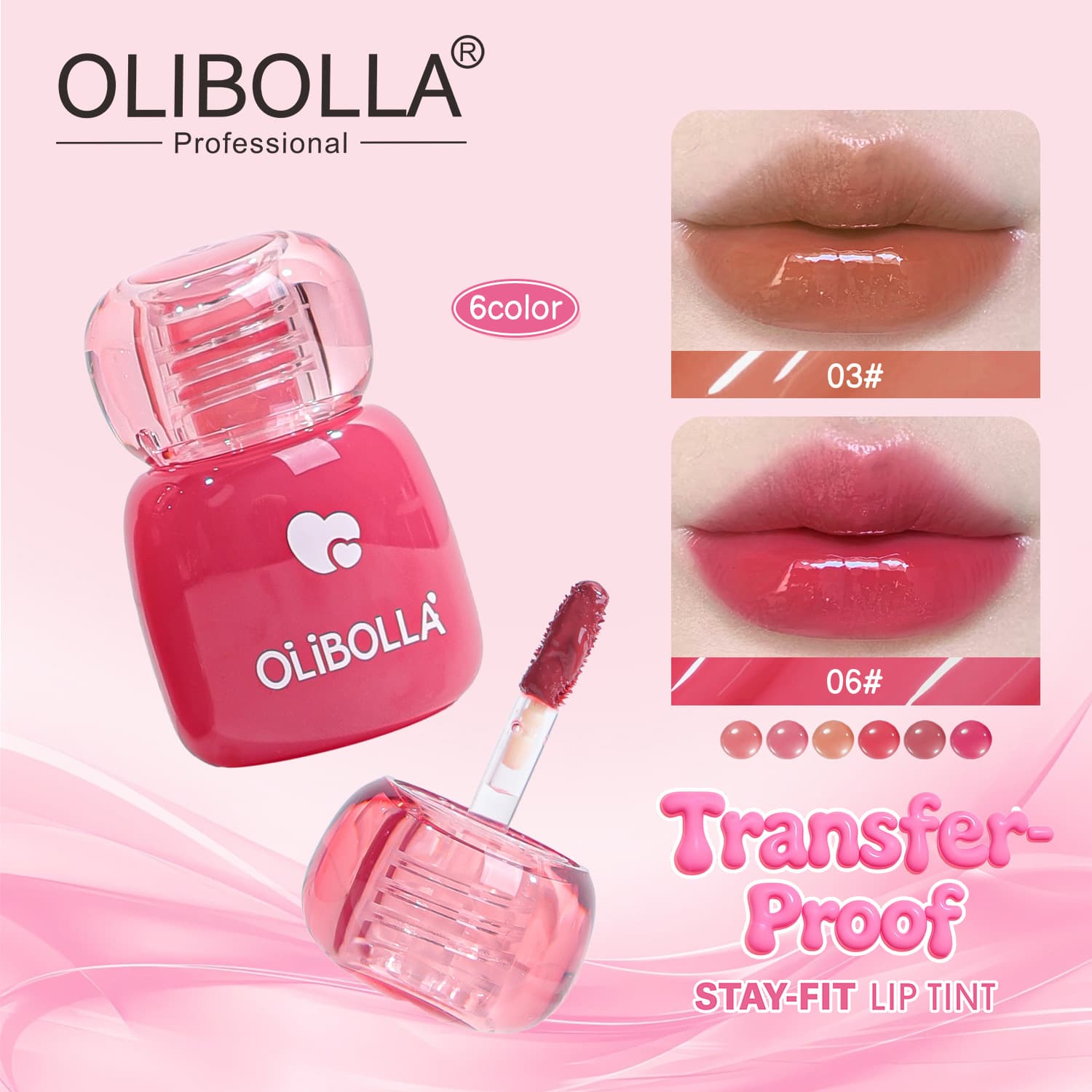 OLIBOLLA cross-border non-stick cup lock lip glaze 6 colors mirror water gloss lip gloss moisturizing whitening foreign trade makeup