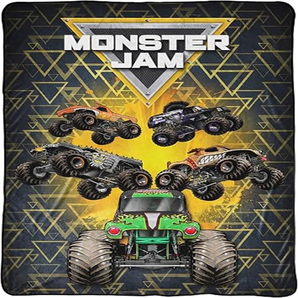 Monster Truck Printed Flannel Fleece Blanket, Kids Cartoon Throw Blanket, Home Nap Warm Sofa Blanket in Stock