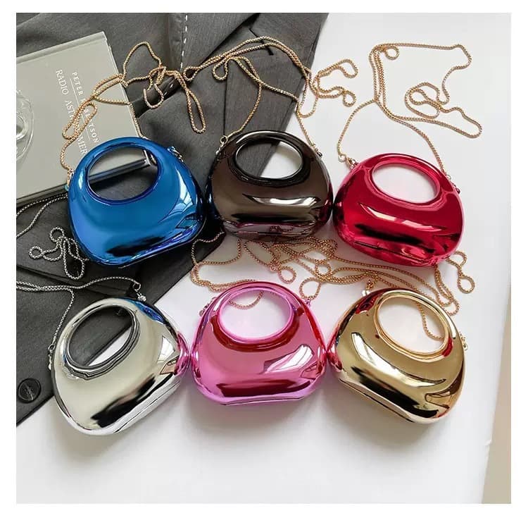 2025 spring and summer European and American cross-border new products high-end meniscus bag gold and silver decorative handbag acrylic bag dinner bag