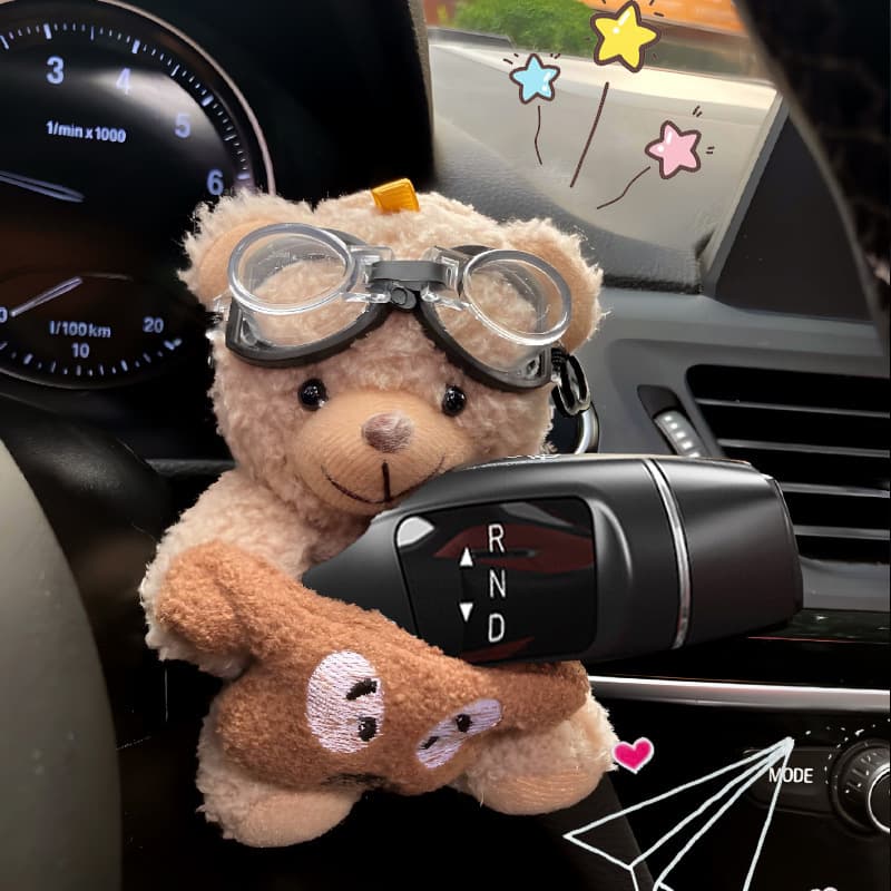 Trendy Cute Bear Gear Shift Steering Wiper Lever Decoration Car Interior Dashboard Screen Accessory for Women