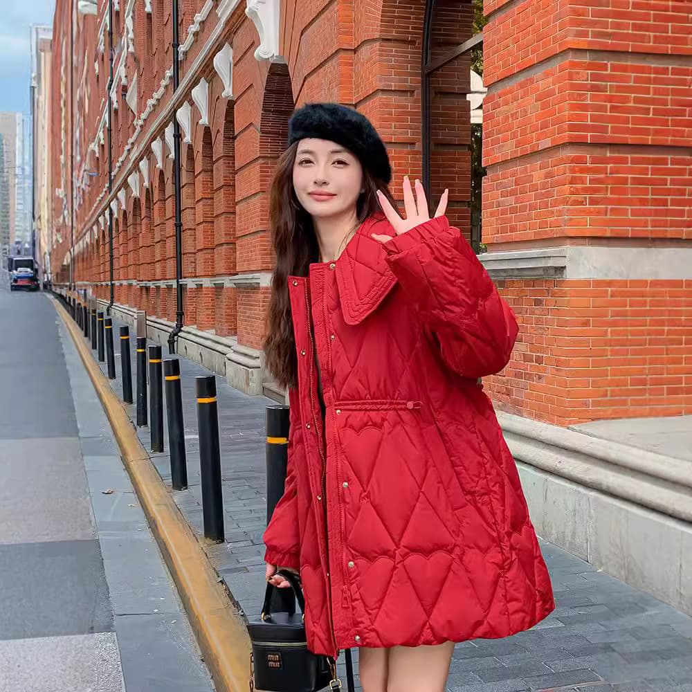 90% White Duck Down Plus Size Women's Sweet Large Lapel Tie Waist Down Jacket Women's Winter New Style Slightly Chubby MM Outerwear