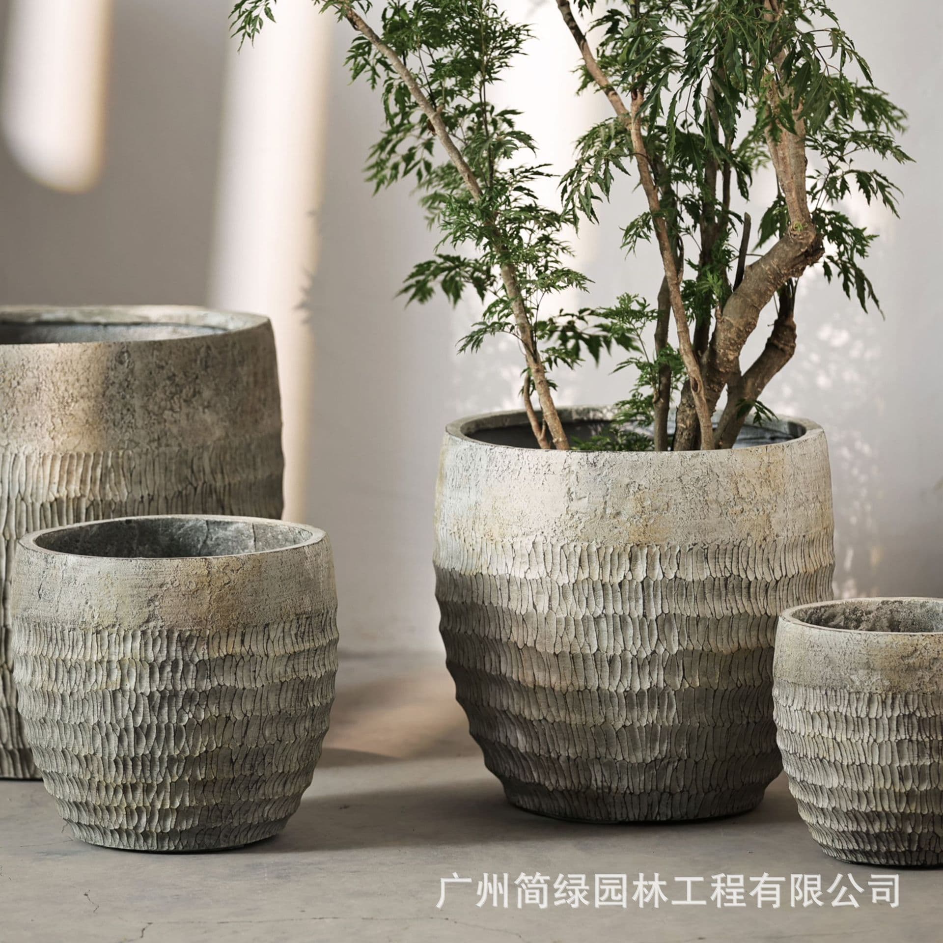Magnesium Mud Flower Pot Vintage Art Living Room Mall Indoor and Outdoor Floor Nordic Extra Large Green Plant Potted Cement Pot