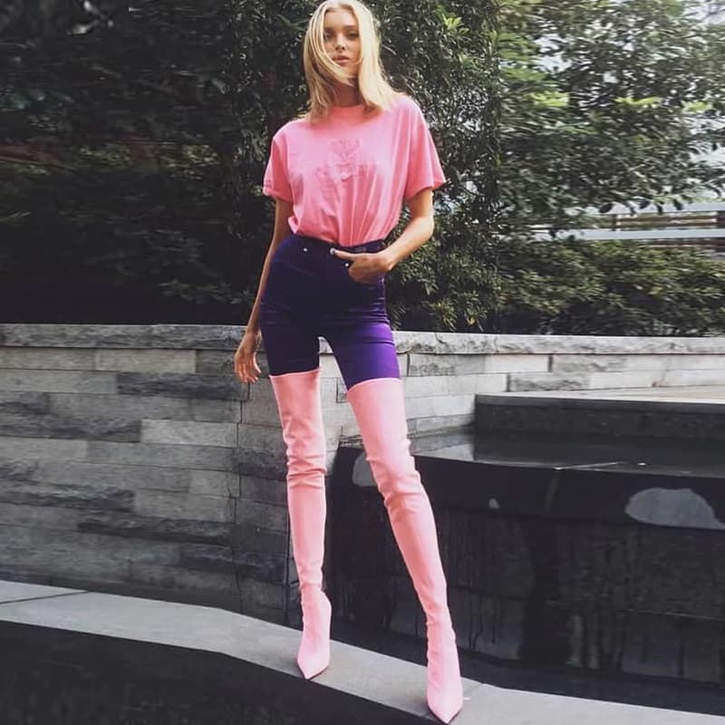 2022 Autumn/Winter Foreign Trade Cross-Border New Sexy Sweet Barbie Pink Over-the-Knee Long Stretch Boots Pointed High Heel Women's Boots