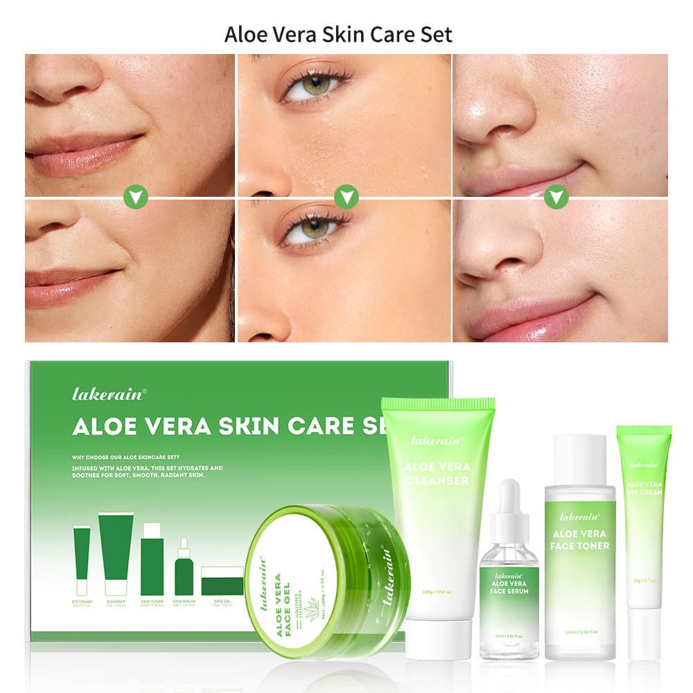 Cross-border lakerain Aloe Vera Skincare Set, Hydrating, Moisturizing, Nourishing for Dry Skin, Serum Essence Water, Factory Wholesale