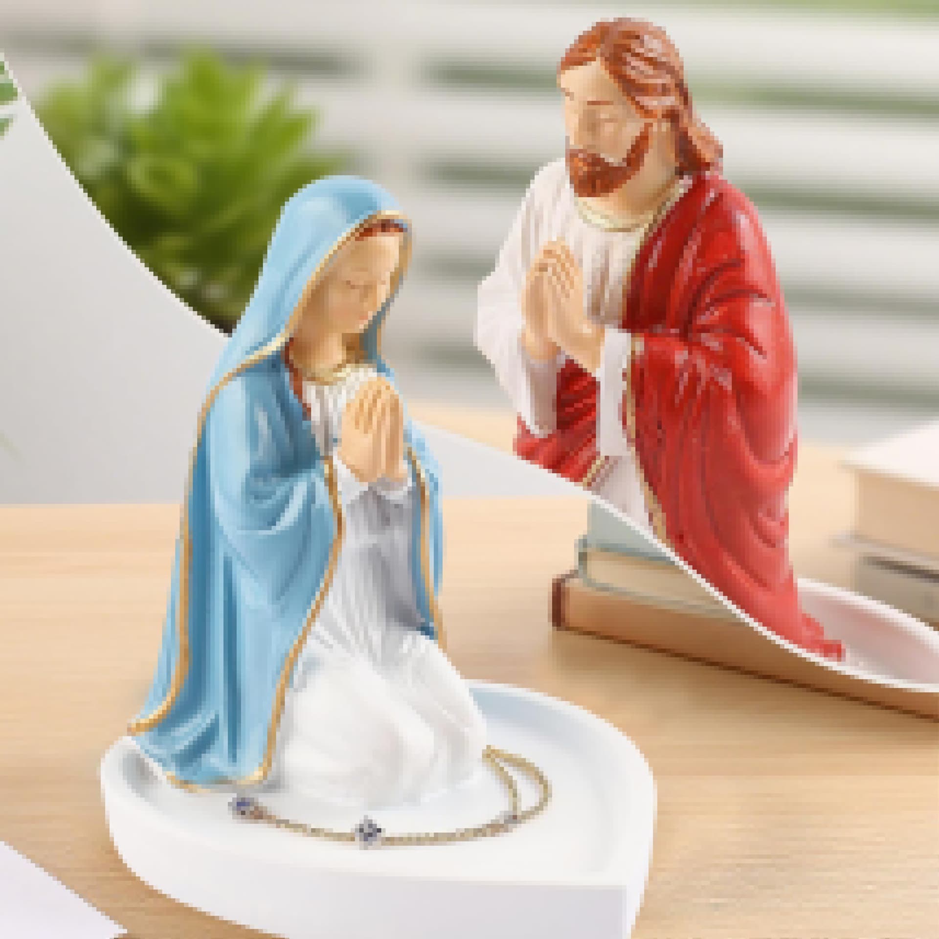 Cross Kneeling Prayer Figure Rosary Jewelry Box Resin Craft Rose Bead Holder Living Room Church