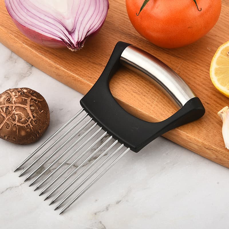 Factory Wholesale Stainless Steel Onion Needle Kitchen Tool Lemon Slicer Holder Onion Fork Meat Tenderizer Needle