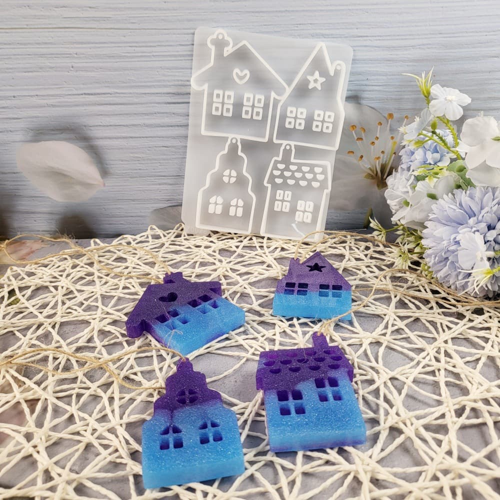 Z0028 House Combination Keychain Mold Crystal Epoxy Silicone Mold DIY Decorative Silicone Mold