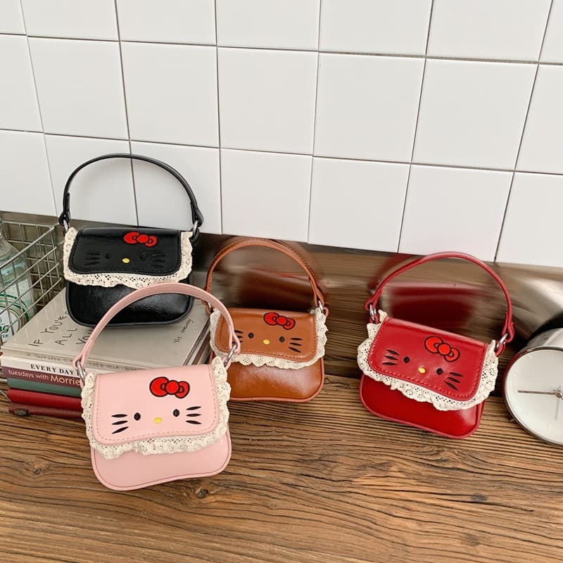 Cross-Border Children's Bag New Korean Style Lace Cat Handbag Girls Cute Cartoon Crossbody Bag Lipstick Coin Purse