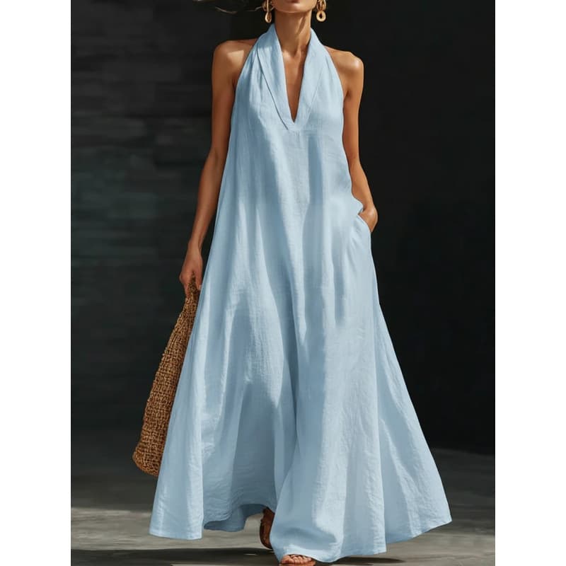 2026 New Summer Women's Casual Solid Color V-Neck Dress for Amazon TikTok Cross-Border
