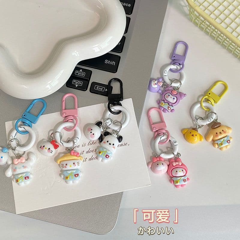 Original Mini Card Ring Sanrio Kindergarten Cute Keychain Pendant Girl Best Friend Gift Backpack Accessory