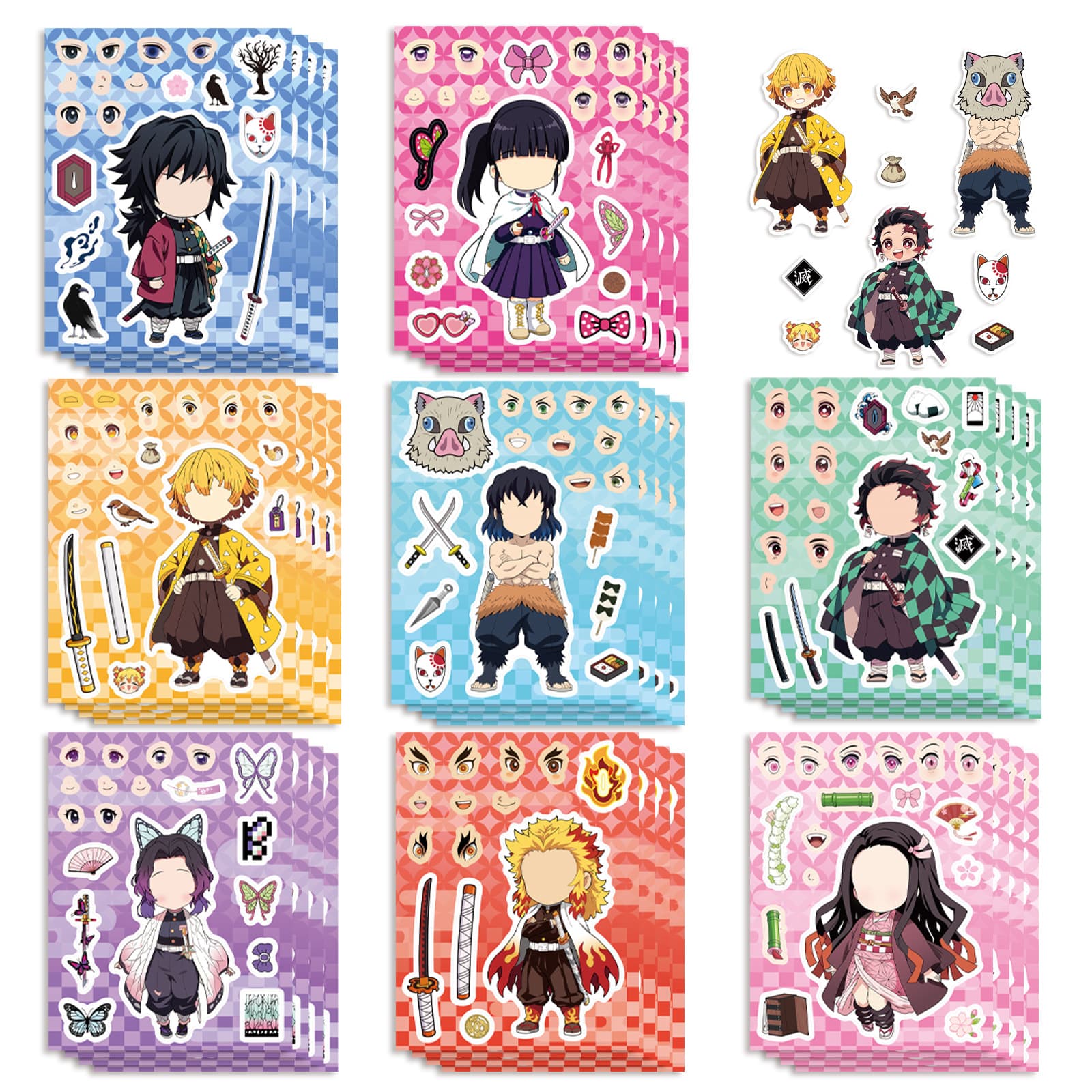 8 cross-border Japanese anime Demon Slayer Face Changing Stickers Cartoon Make a Face Puzzle DIY Children’s Stickers