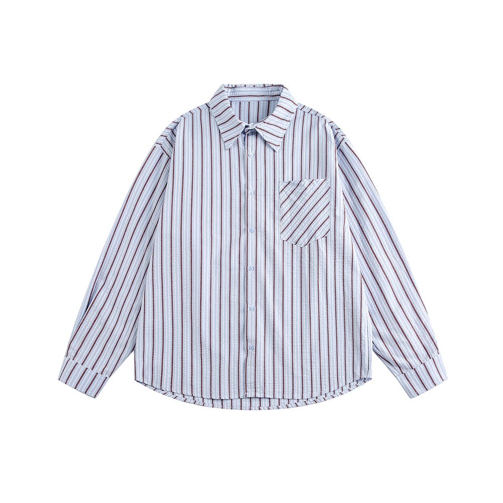 CATTEEIUS American Style Striped Cotton Men's Shirt Spring Regular Shoulder Long Sleeve Shirt Women's Retro Striped Top