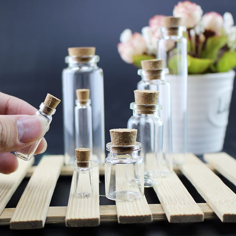 Wooden Cork Tiny Glass Bottle Mini Wish Bottle Transparent Essential Oil Small Empty Bottle Decoration Drift Bottle DIY Wholesale