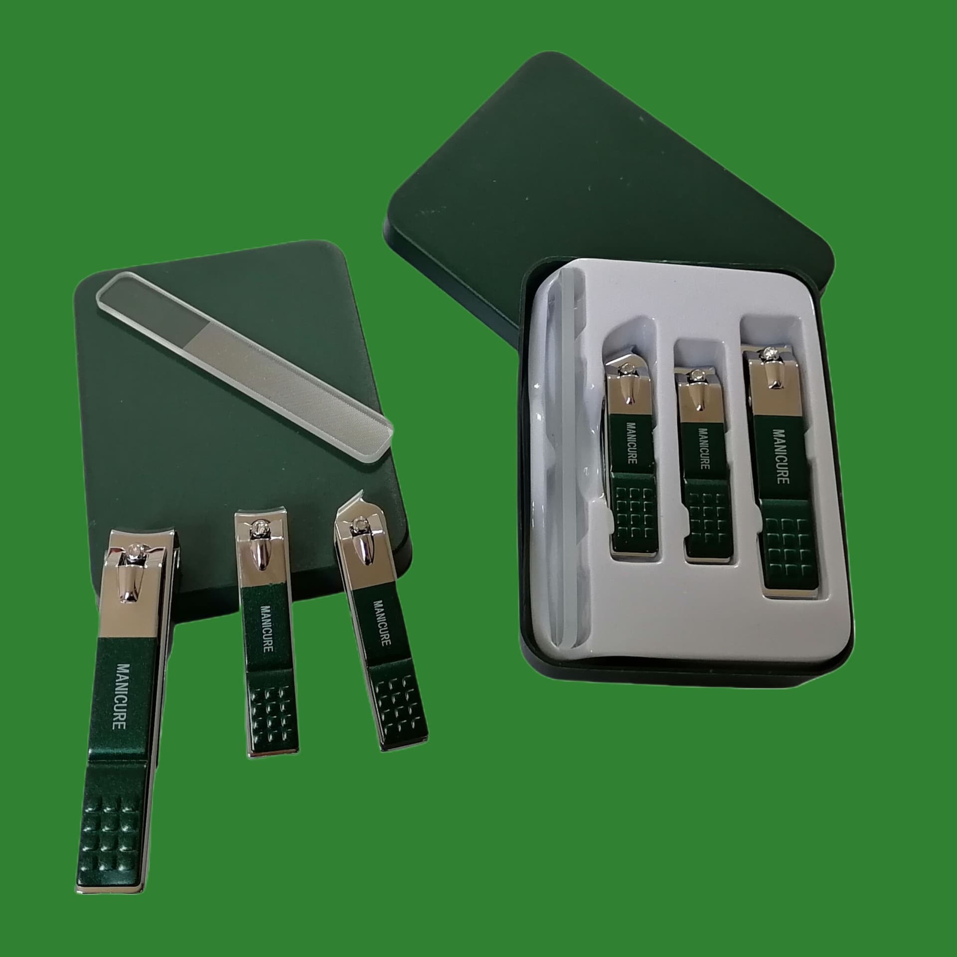 Trendy Dark Green 4-Piece Nail Clipper Set Full Kit Nail Tools Nail File Manicure Set