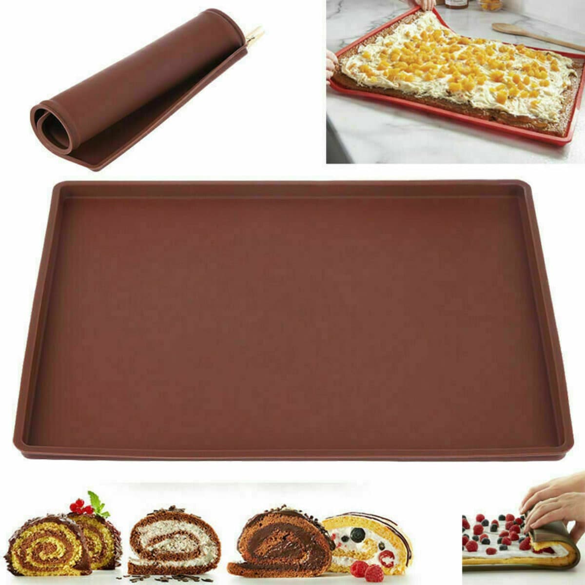 Non-Stick Silicone Cake Roll Mold for Baking, Food-Grade Swiss Roll Mat, Nougat Baking Tray, Hand Tool for Oven