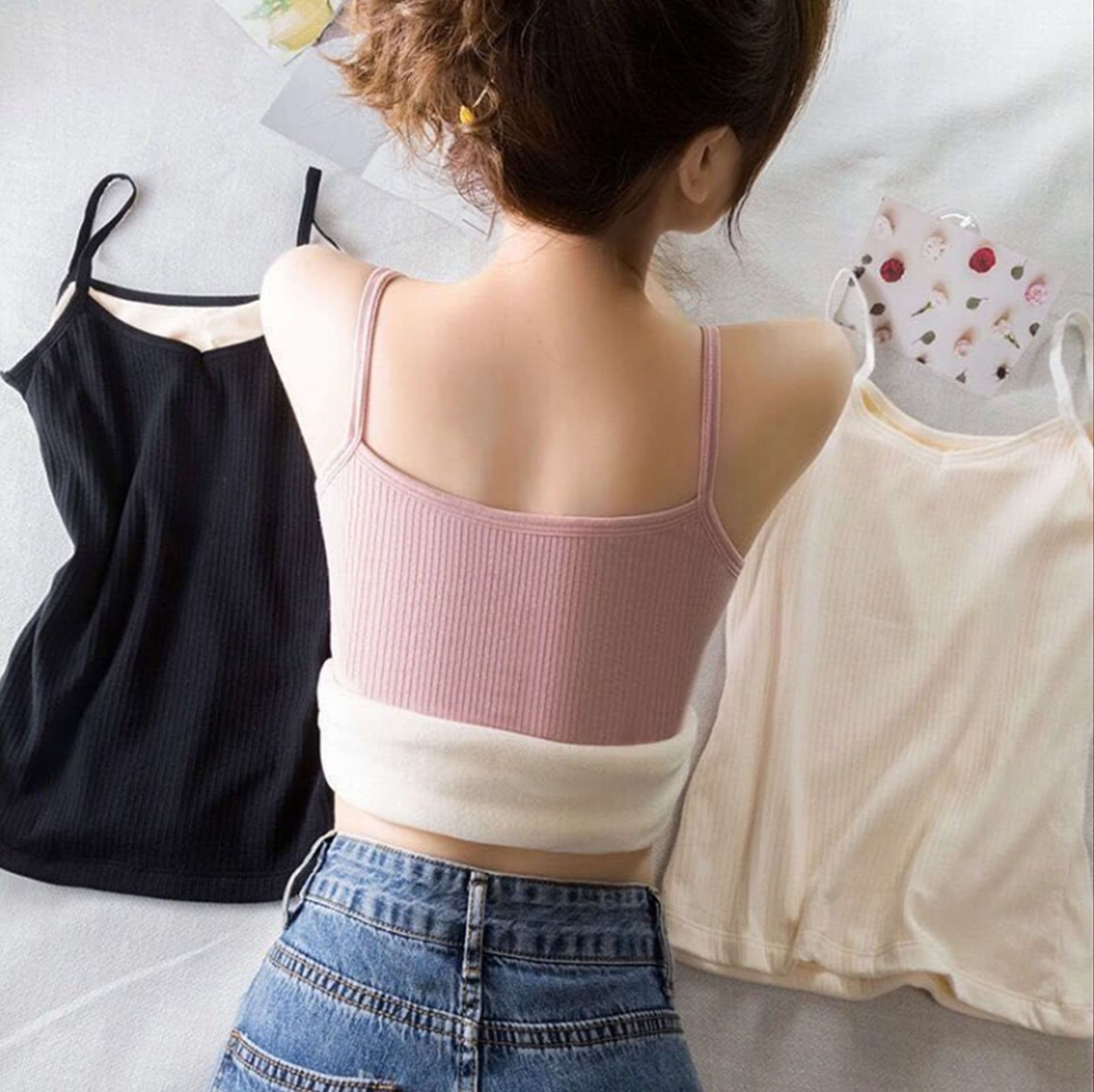 Autumn and winter double-layer fleece-lined thickened camisole for girls, comfortable base layer, slim fit, student thermal underwear