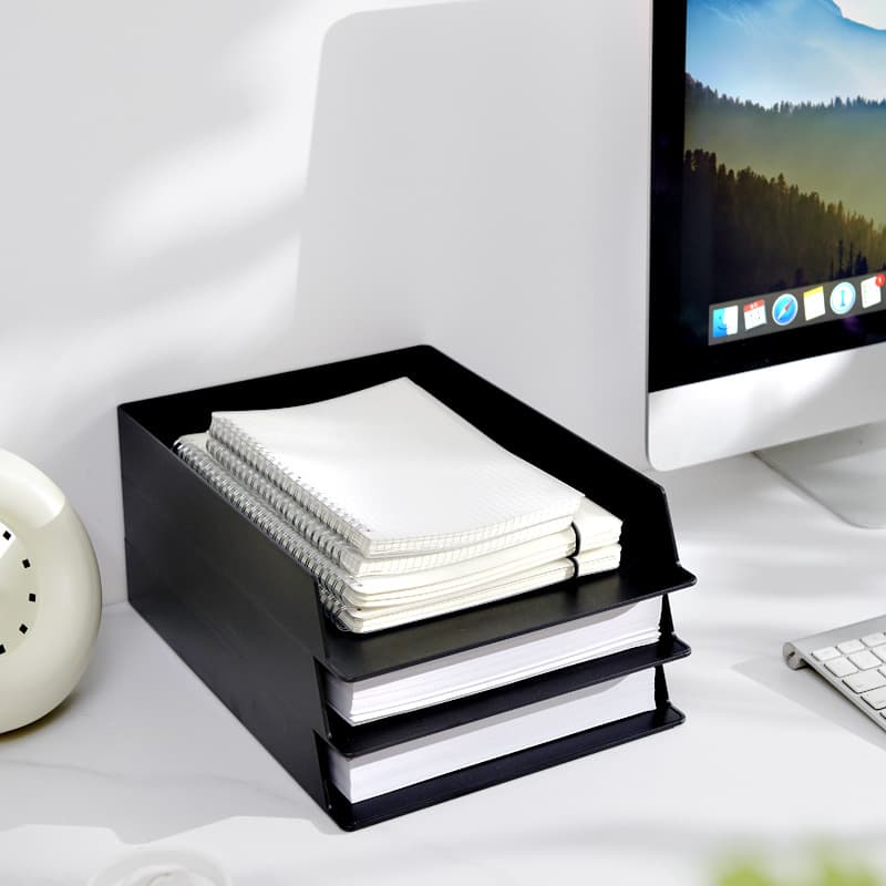 Office Desktop Stackable Pull-out File Storage Box Solid Color Plastic Minimalist A4 Paper File Shelf